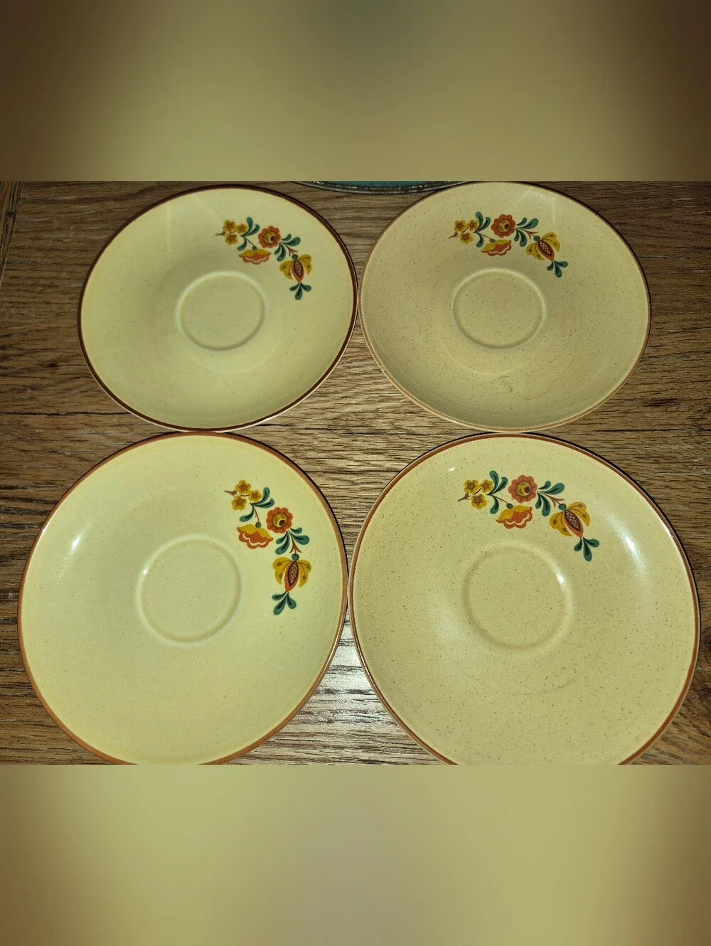4 Vintage Ceramic Saucers By Taylor Smith & Taylor, Reveille Pattern, 1960s